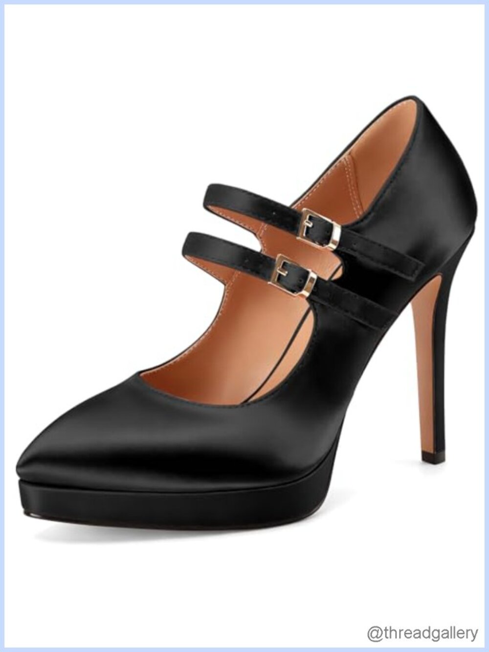 Satin Platform Stiletto Heels Closed Pointed Toe Mary Jane Pumps